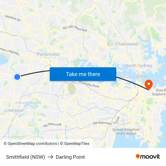 Smithfield (NSW) to Darling Point map