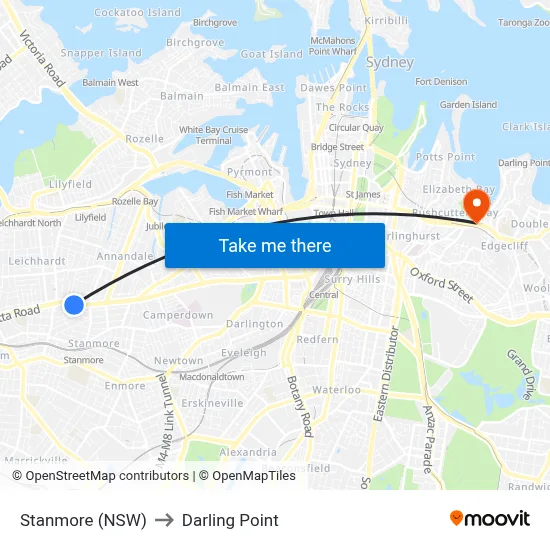 Stanmore (NSW) to Darling Point map