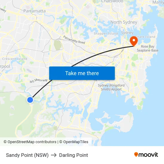 Sandy Point (NSW) to Darling Point map
