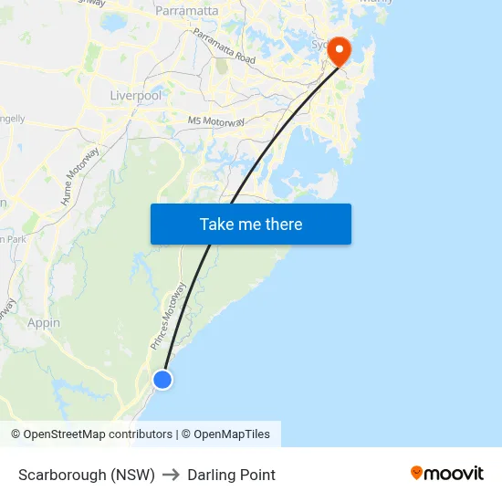 Scarborough (NSW) to Darling Point map