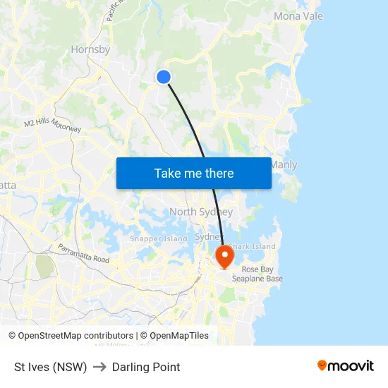 St Ives (NSW) to Darling Point map