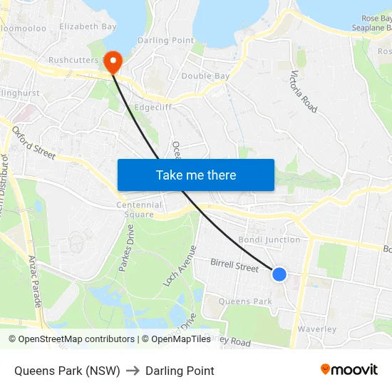 Queens Park (NSW) to Darling Point map