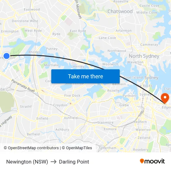 Newington (NSW) to Darling Point map