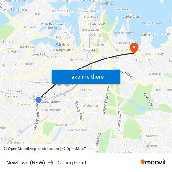 Newtown (NSW) to Darling Point map