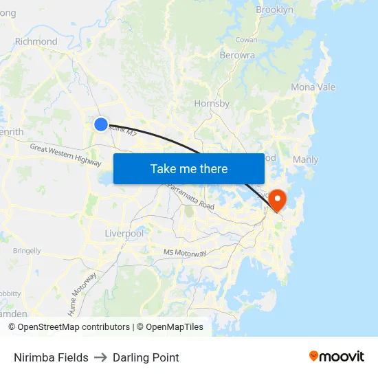 Nirimba Fields to Darling Point map