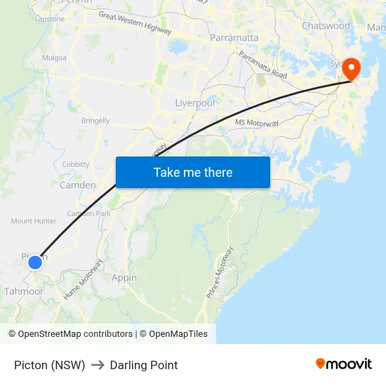 Picton (NSW) to Darling Point map