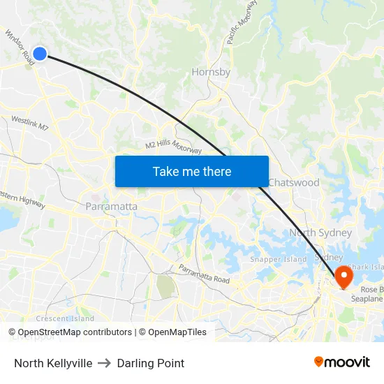 North Kellyville to Darling Point map