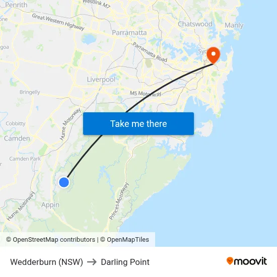 Wedderburn (NSW) to Darling Point map