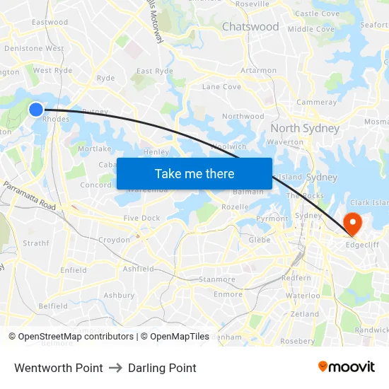 Wentworth Point to Darling Point map