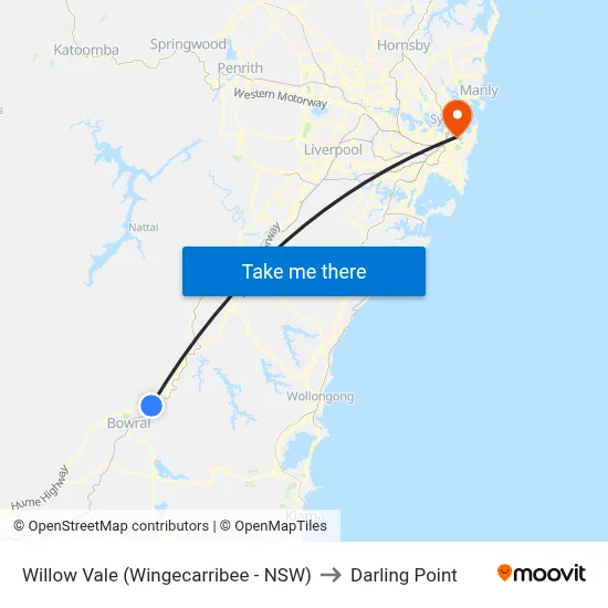 Willow Vale (Wingecarribee - NSW) to Darling Point map