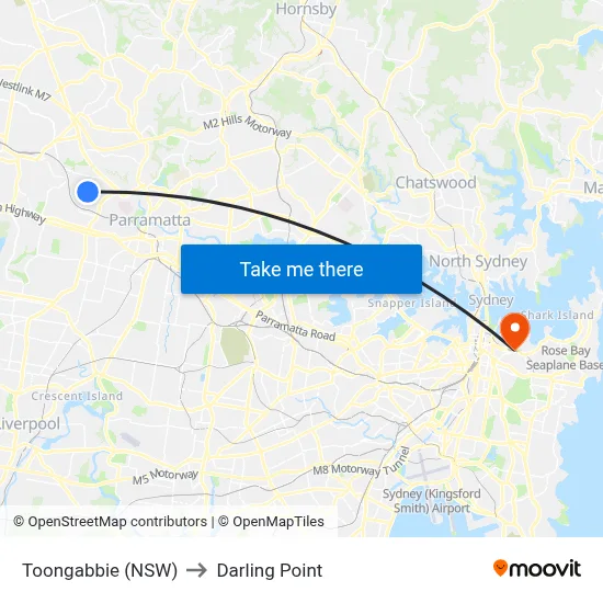 Toongabbie (NSW) to Darling Point map