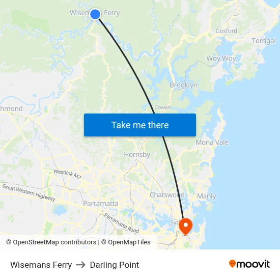 Wisemans Ferry to Darling Point map
