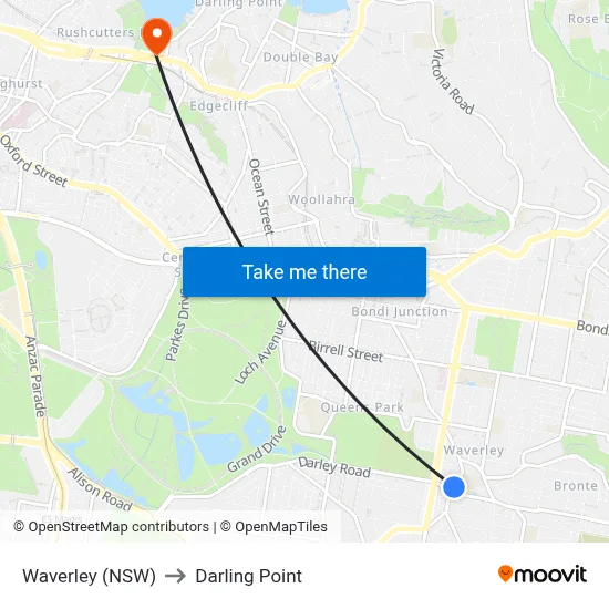 Waverley (NSW) to Darling Point map