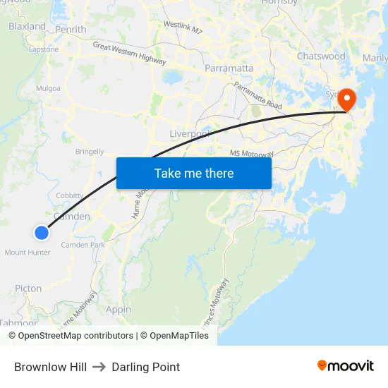 Brownlow Hill to Darling Point map