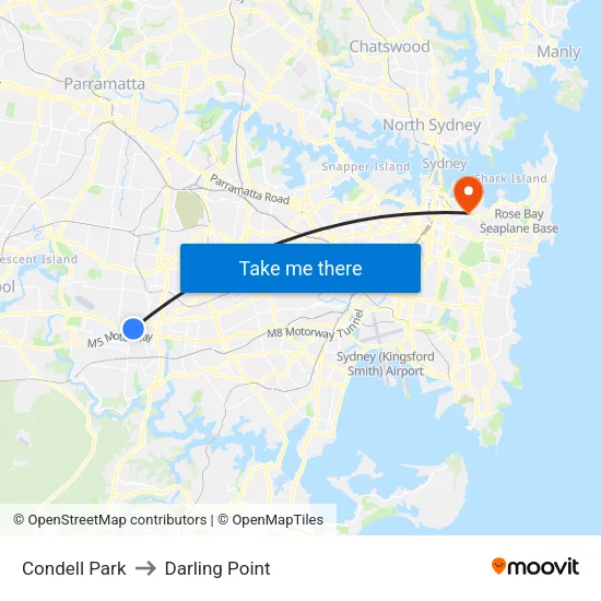 Condell Park to Darling Point map