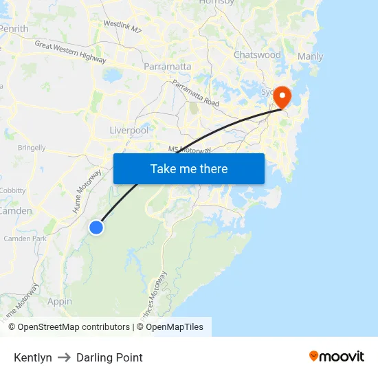 Kentlyn to Darling Point map