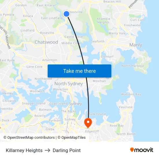 Killarney Heights to Darling Point map