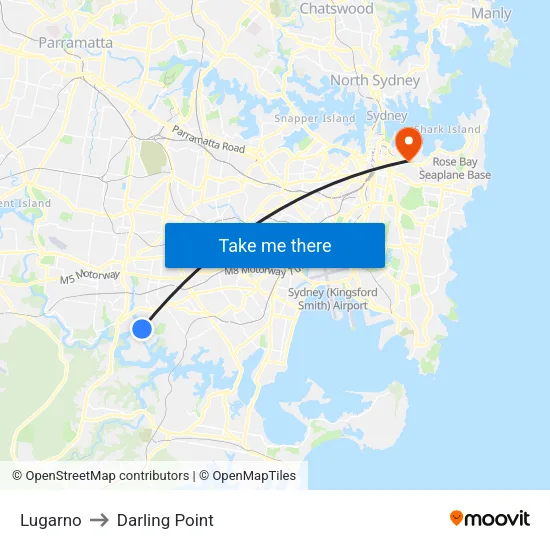 Lugarno to Darling Point map