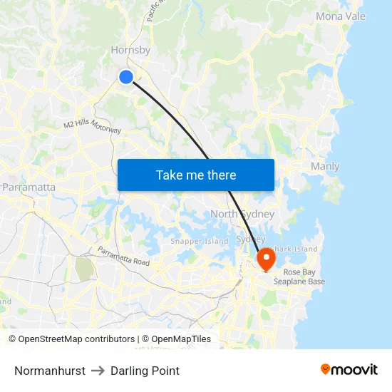 Normanhurst to Darling Point map