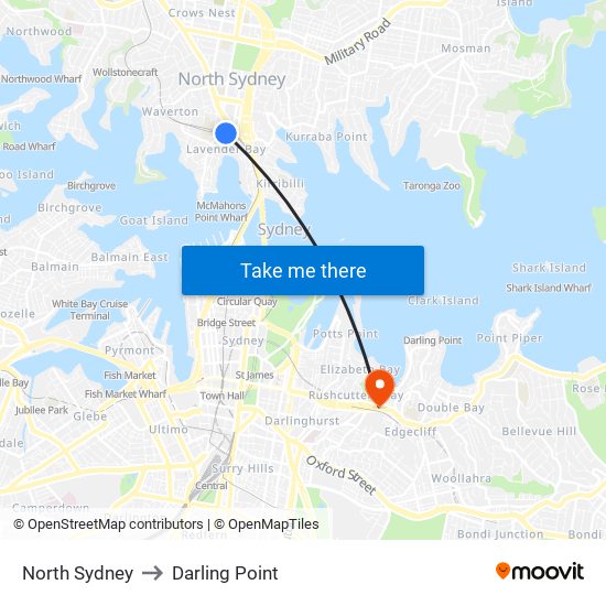 North Sydney to Darling Point map