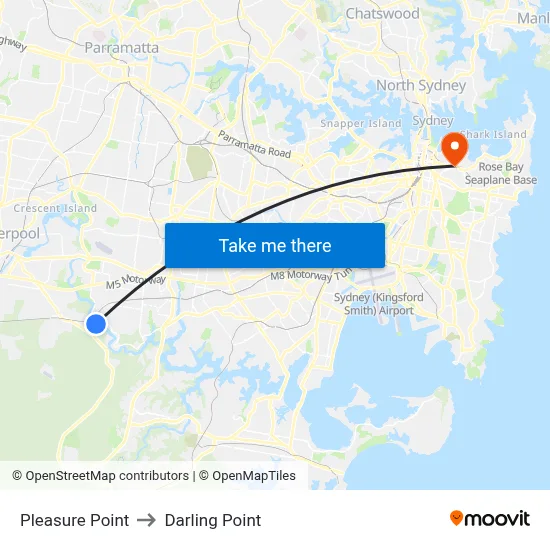 Pleasure Point to Darling Point map