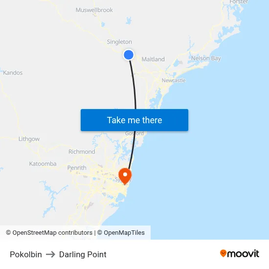 Pokolbin to Darling Point map
