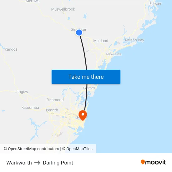 Warkworth to Darling Point map