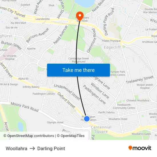 Woollahra to Darling Point map