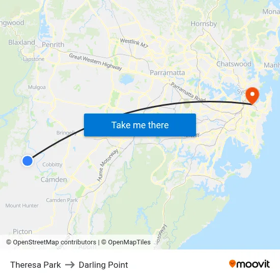 Theresa Park to Darling Point map
