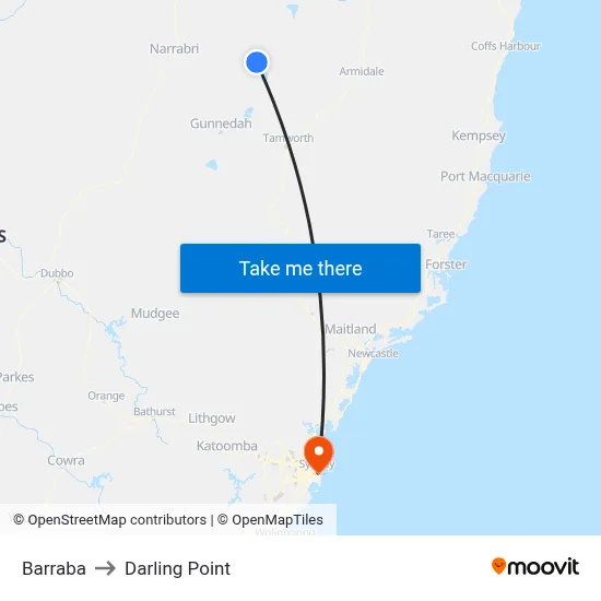 Barraba to Darling Point map