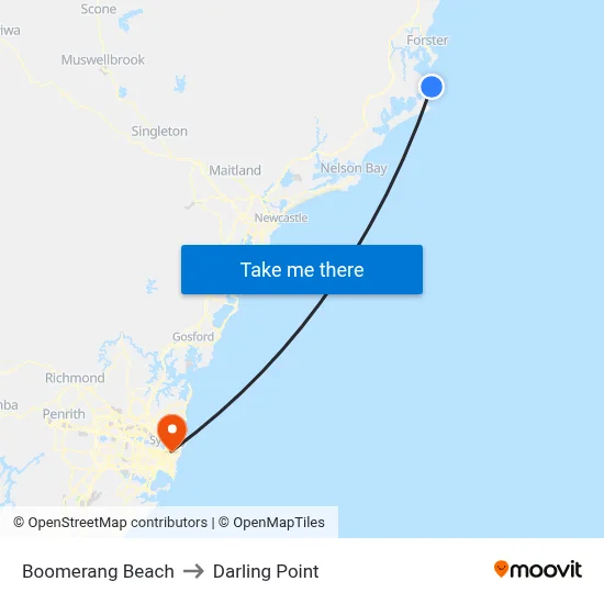 Boomerang Beach to Darling Point map