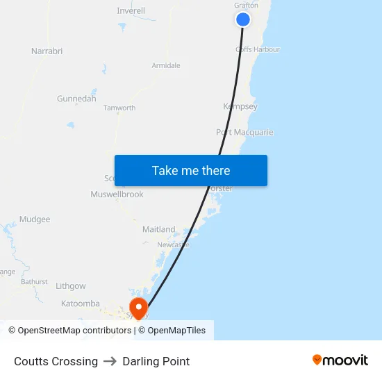 Coutts Crossing to Darling Point map