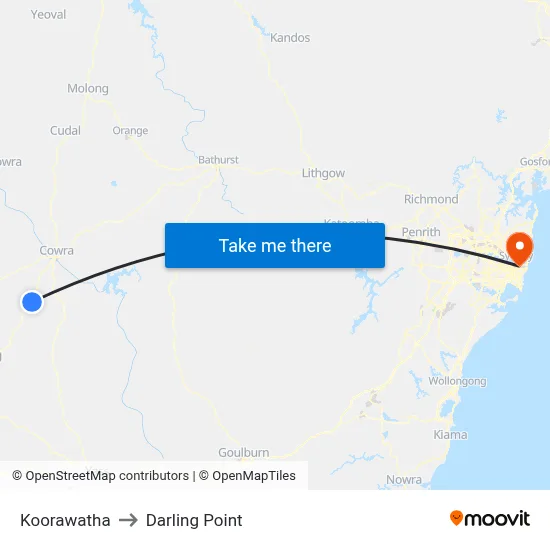 Koorawatha to Darling Point map