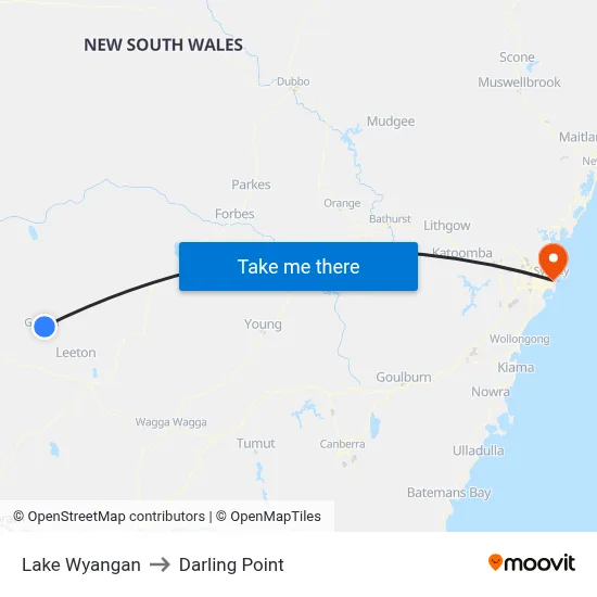 Lake Wyangan to Darling Point map