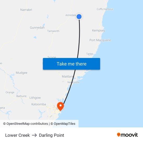 Lower Creek to Darling Point map