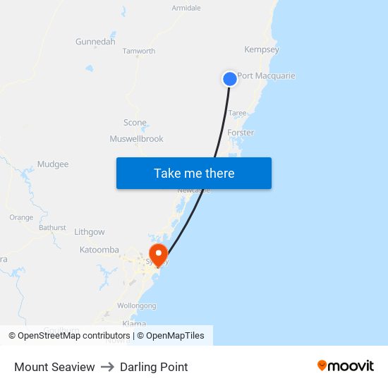 Mount Seaview to Darling Point map