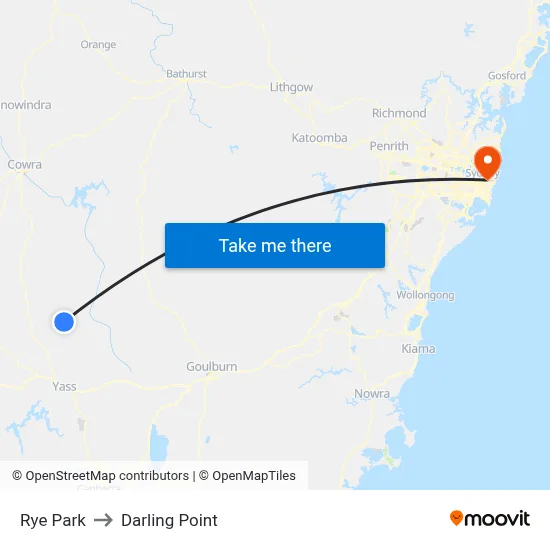 Rye Park to Darling Point map