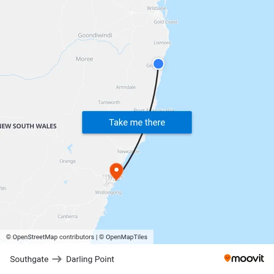 Southgate to Darling Point map