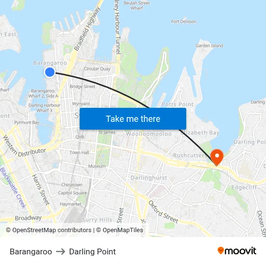 Barangaroo to Darling Point map