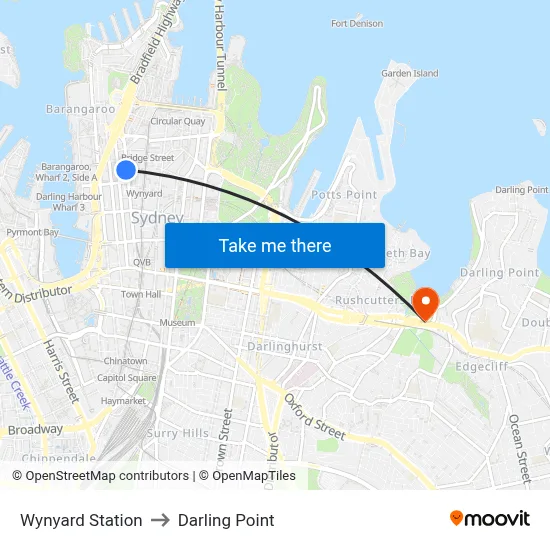 Wynyard Station to Darling Point map
