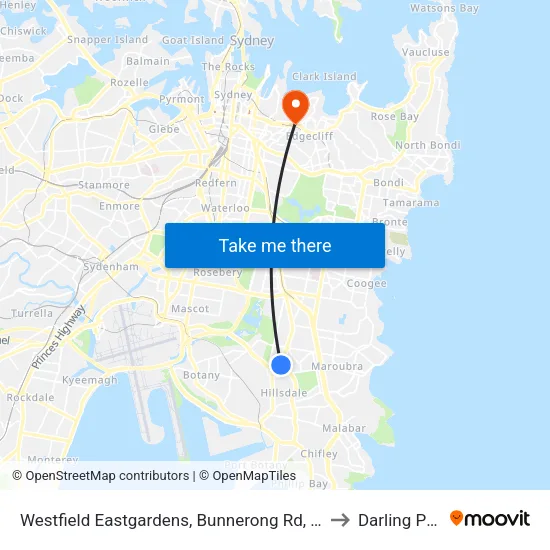 Westfield Eastgardens, Bunnerong Rd, Stand A to Darling Point map