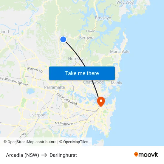 Arcadia (NSW) to Darlinghurst map