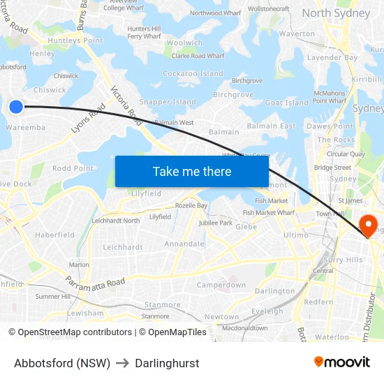 Abbotsford (NSW) to Darlinghurst map