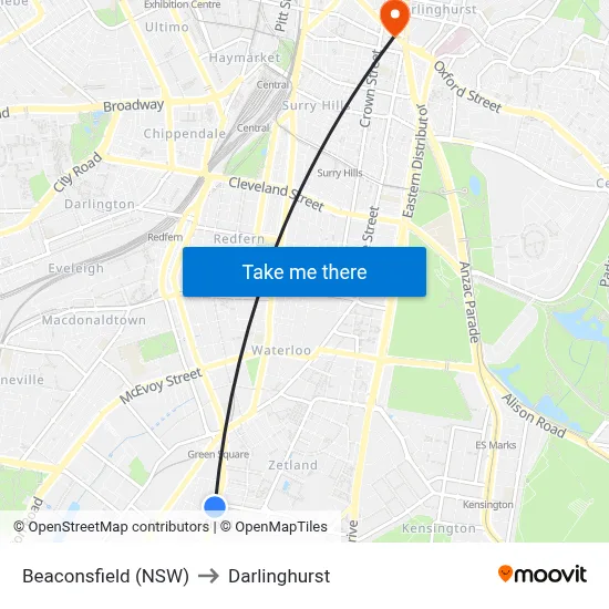Beaconsfield (NSW) to Darlinghurst map