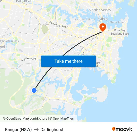 Bangor (NSW) to Darlinghurst map