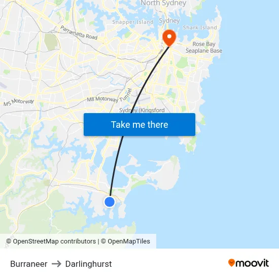 Burraneer to Darlinghurst map