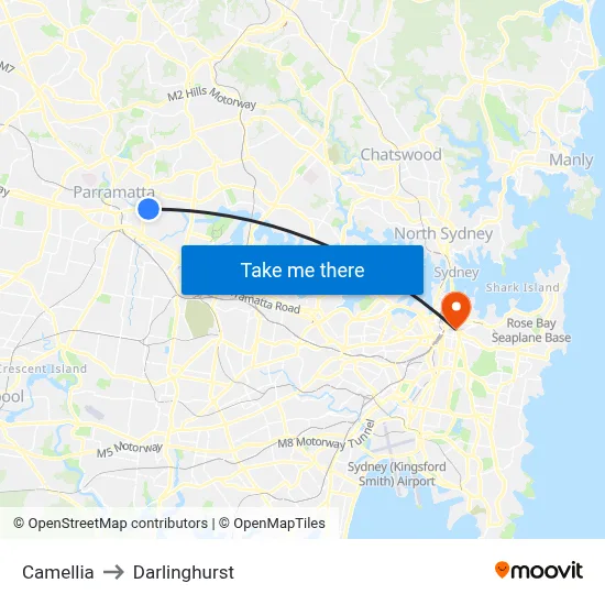Camellia to Darlinghurst map