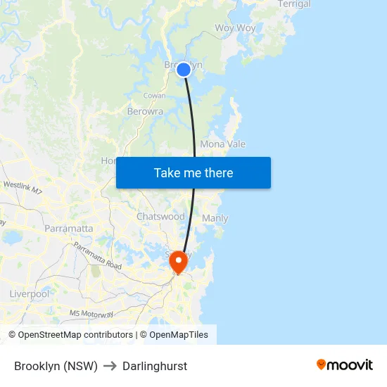 Brooklyn (NSW) to Darlinghurst map