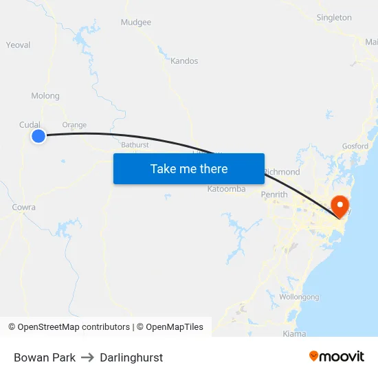 Bowan Park to Darlinghurst map