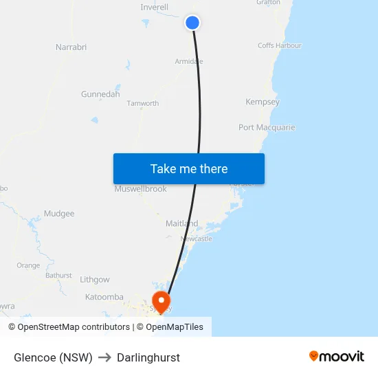 Glencoe (NSW) to Darlinghurst map